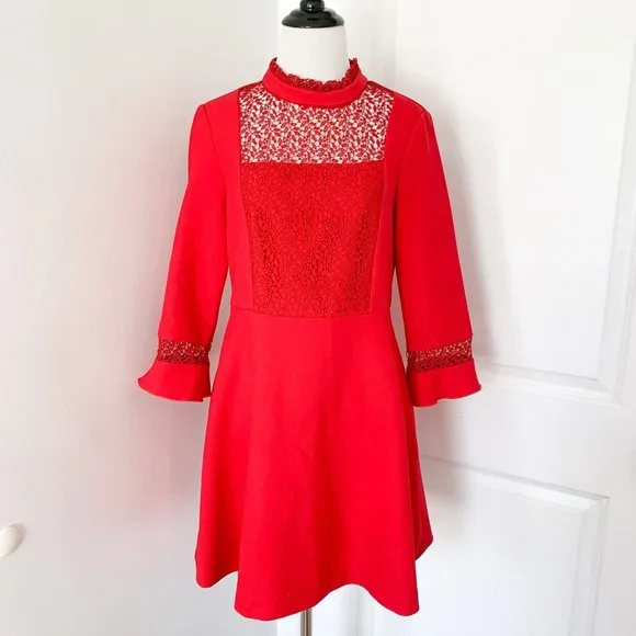Zara Bright Cherry Red Lace Mini Dress Zara Bright Cherry Red Lace Mini Dress